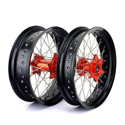 3.50x17&quot; 4.25x17&quot; Supermoto Alloy Wheels για SX SXF EXC 125-530 Μαύρες πλάκες και πορτοκαλί κόμβους