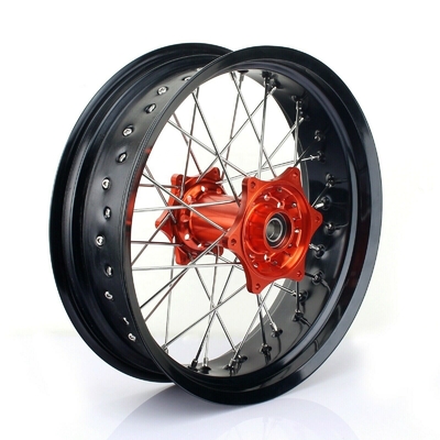3.50x17&quot; 4.25x17&quot; Supermoto Alloy Wheels για SX SXF EXC 125-530 Μαύρες πλάκες και πορτοκαλί κόμβους