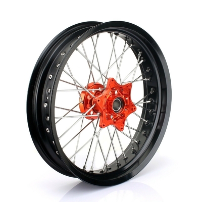 3.50x17&quot; 4.25x17&quot; Supermoto Alloy Wheels για SX SXF EXC 125-530 Μαύρες πλάκες και πορτοκαλί κόμβους