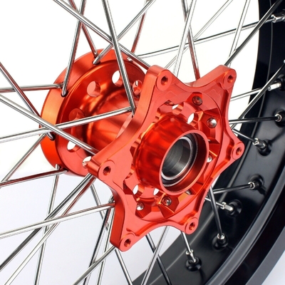 3.50x17&quot; 4.25x17&quot; Supermoto Alloy Wheels για SX SXF EXC 125-530 Μαύρες πλάκες και πορτοκαλί κόμβους