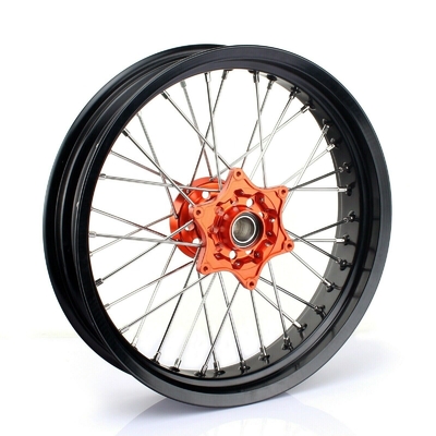 3.50x17&quot; 4.25x17&quot; Supermoto Alloy Wheels για SX SXF EXC 125-530 Μαύρες πλάκες και πορτοκαλί κόμβους